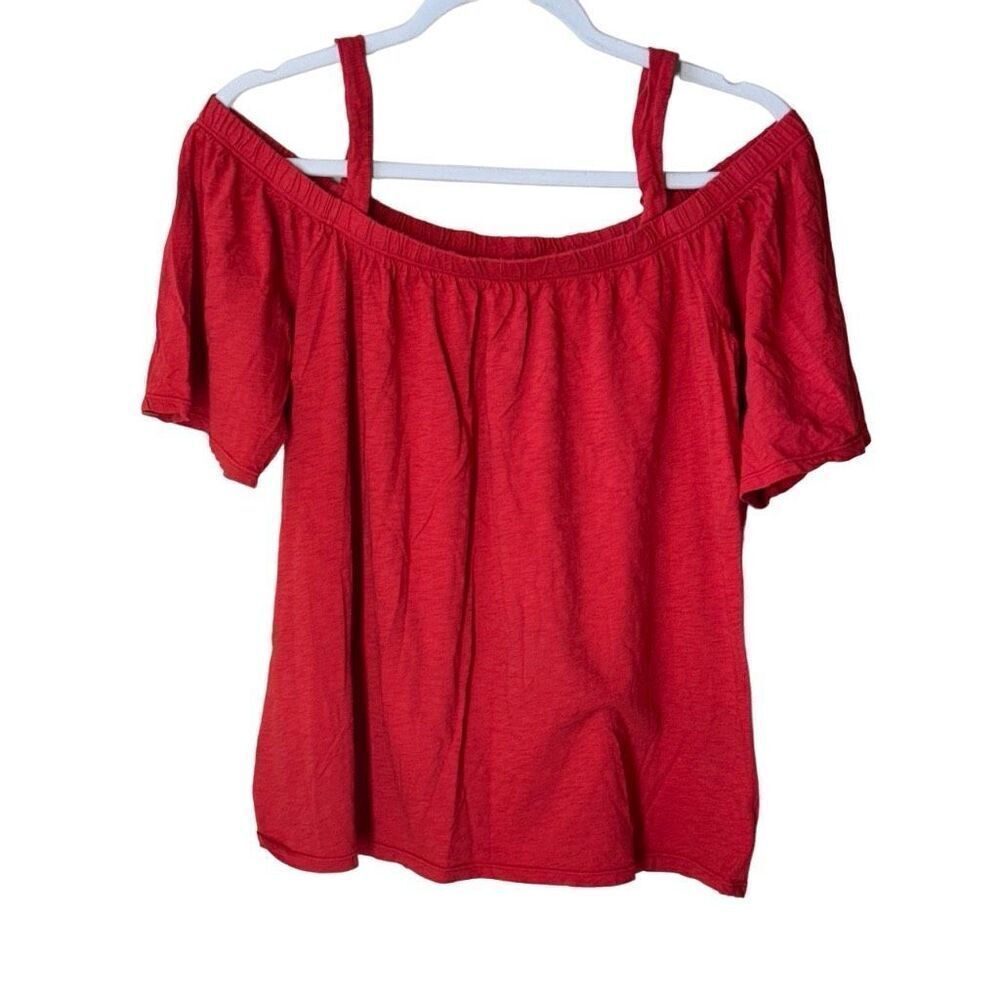 Velvet by Graham & Spencer Top Cold Shoulder Slub Cotton in Rust Red L - Picture 2 of 7